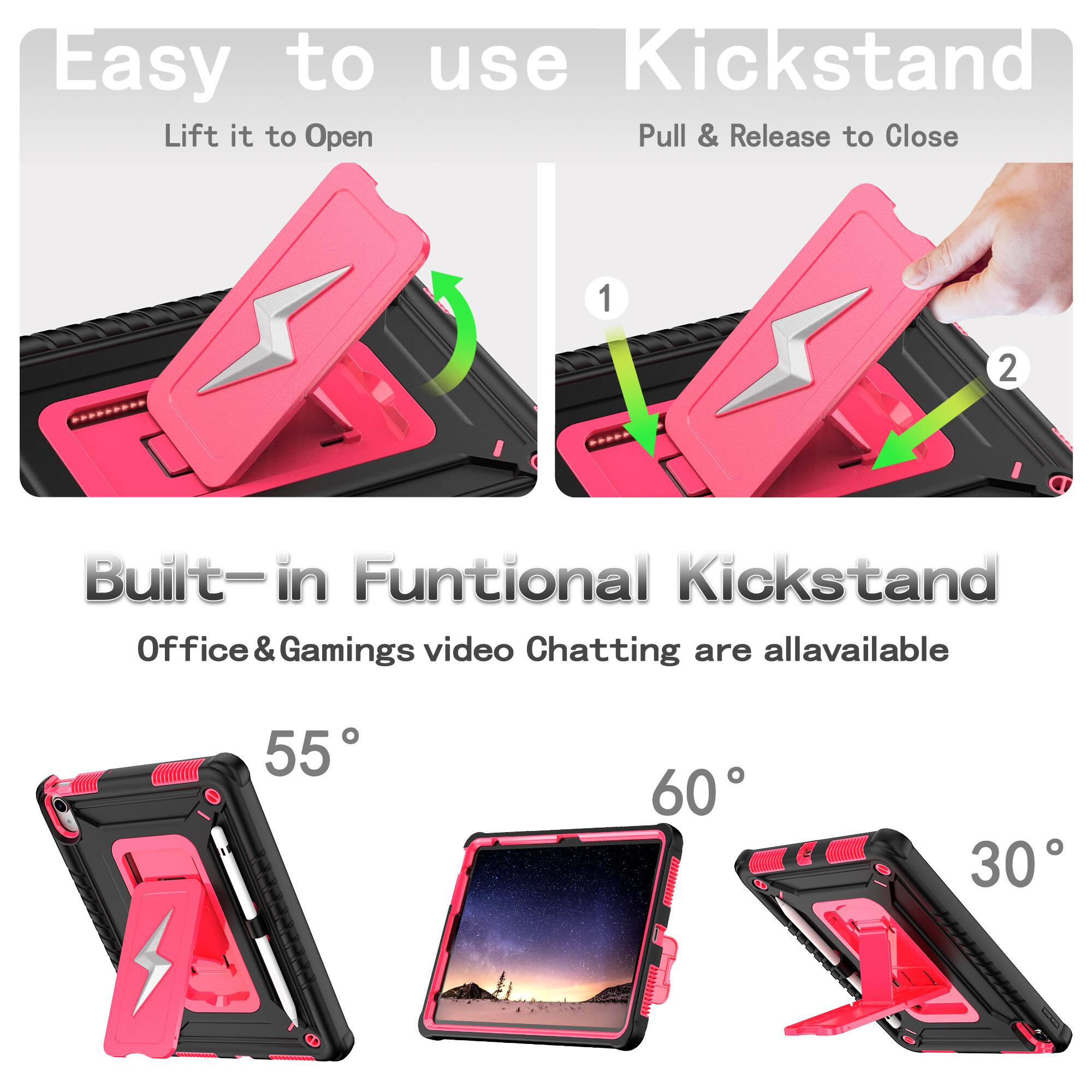 Easy to use Kickstand  
Lift it to Open  
Pull & Release to Close  

Built-in Functional Kickstand  
Office & Gaming video Chatting are all available  

55°  
60°  
30°