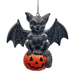 OrnamentallyYou - Spooky Gargoyle on a Pumpkin Ornament Goth Halloween Themed Tree Decor - Multi-colored