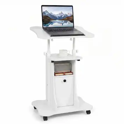 Front. Costway - Costway Mobile Podium Stand Office Laptop Cart with Storage Adjustable Height - White.