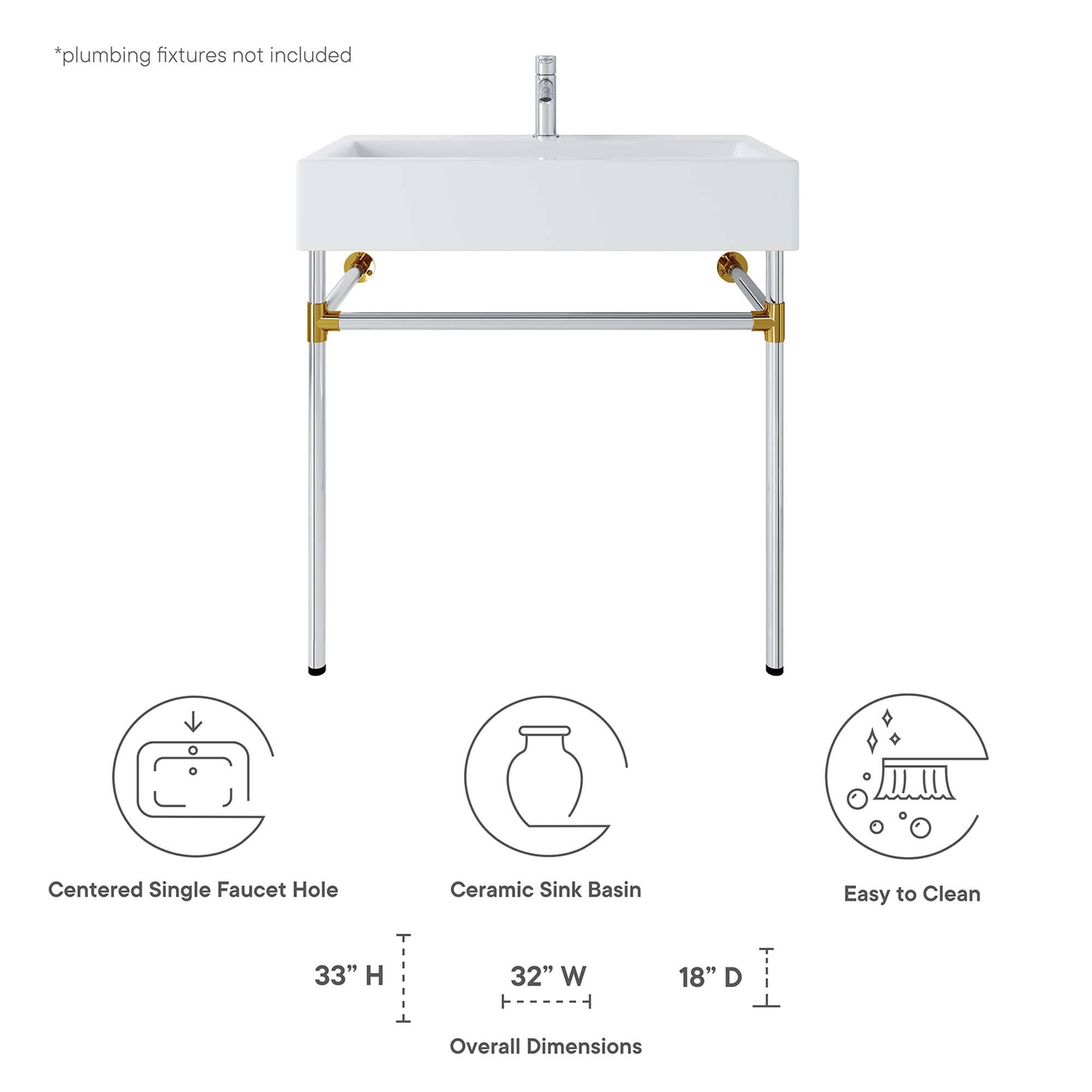 *plumbing fixtures not included  
Centered Single Faucet Hole  
Ceramic Sink Basin  
Easy to Clean  

33" H  
32" W  
18" D  

Overall Dimensions