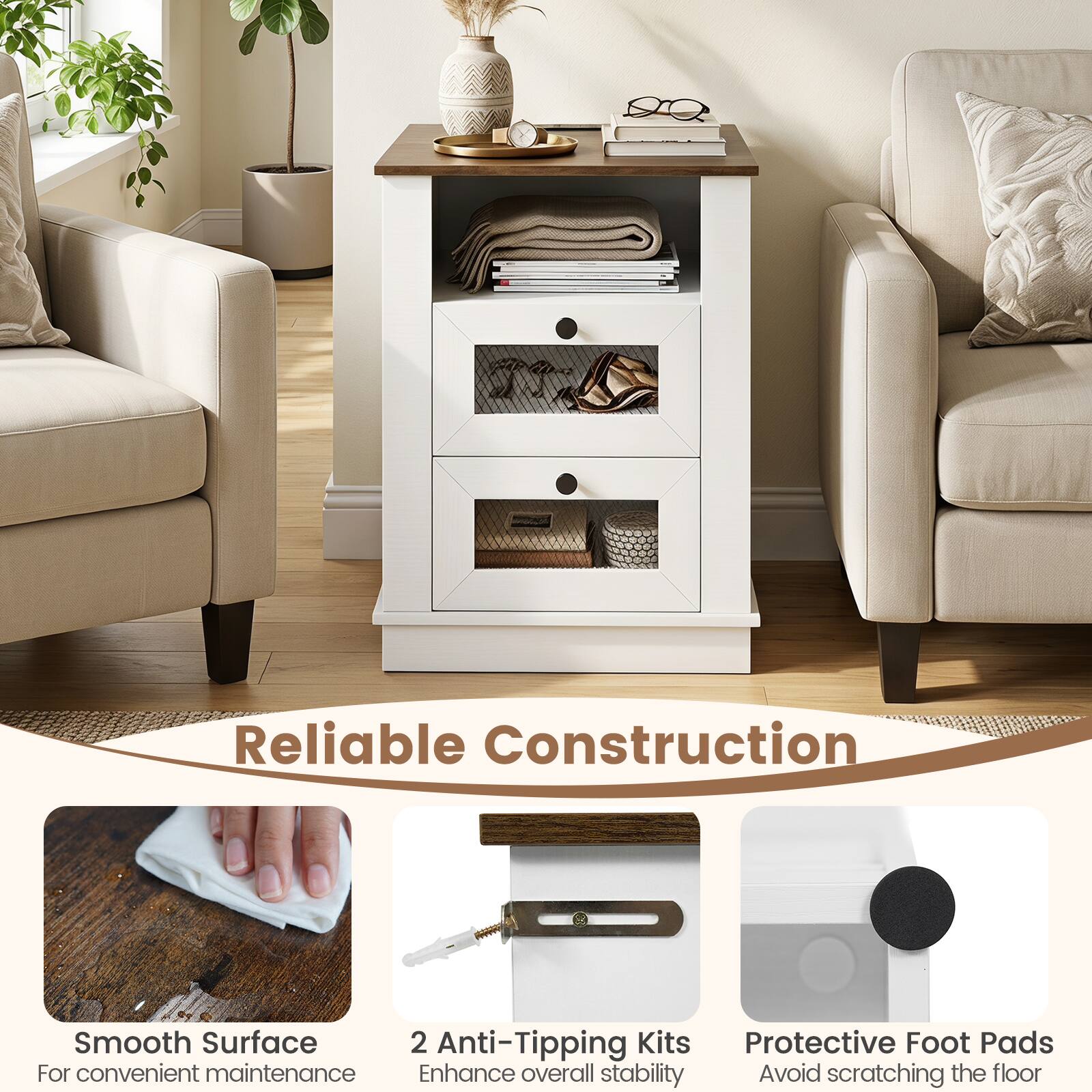 Reliable Construction

Smooth Surface
For convenient maintenance

2 Anti-Tipping Kits
Enhance overall stability

Protective Foot Pads
Avoid scratching the floor