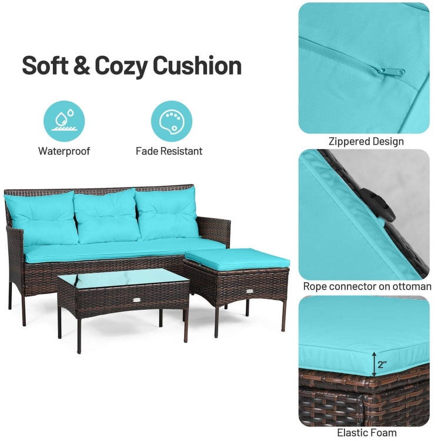 Soft & Cozy Cushion  
Waterproof  
Fade Resistant  
Zippered Design  
Rope connector on ottoman  
2" Elastic Foam