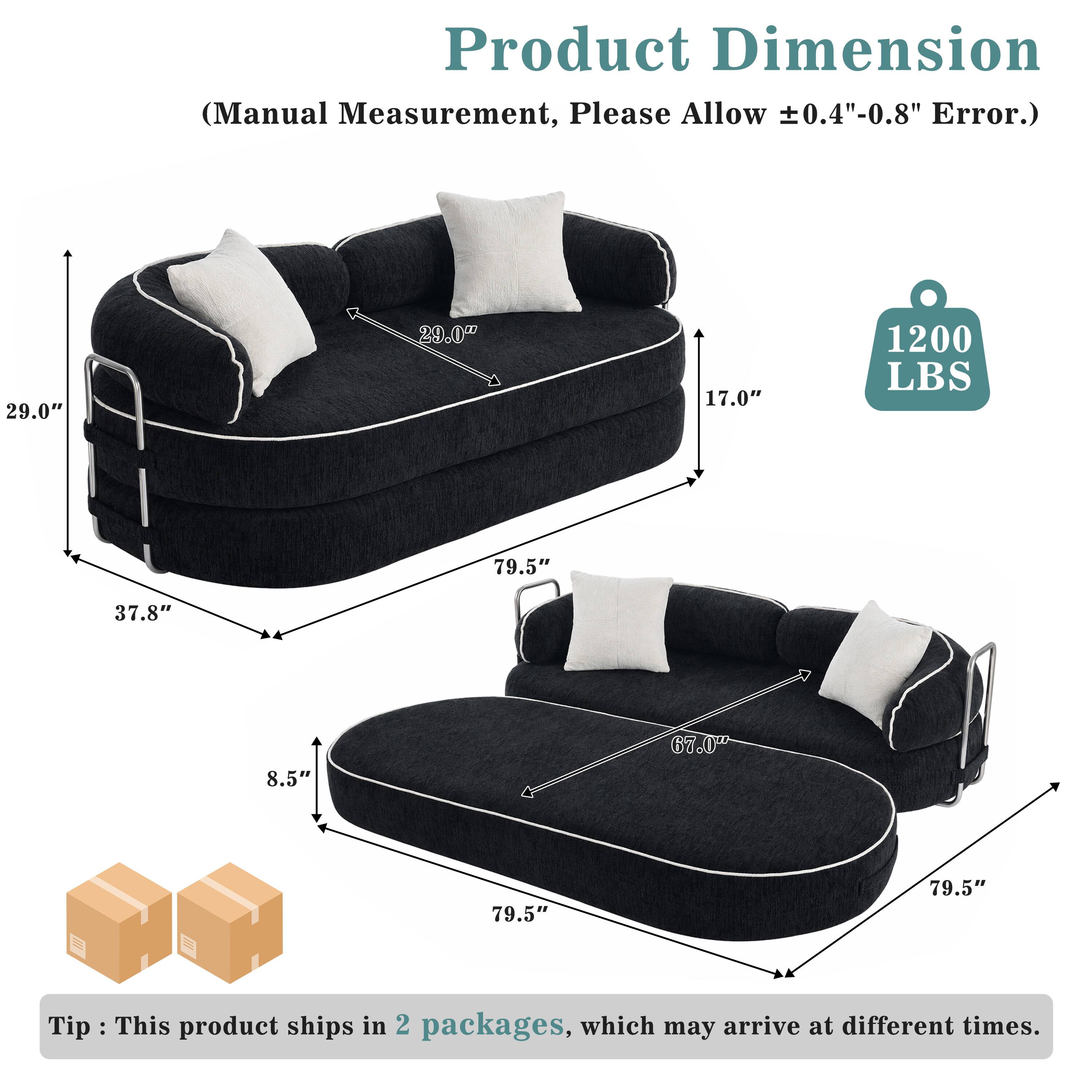 Product Dimension (Manual Measurement, Please Allow ±0.4"-0.8" Error.)  
29.0" x 29.0" x 17.0"  
1200 LBS  
79.5" x 37.8" x 8.5"  
67.0" x 79.5" x 79.5"  

Tip: This product ships in 2 packages, which may arrive at different times.