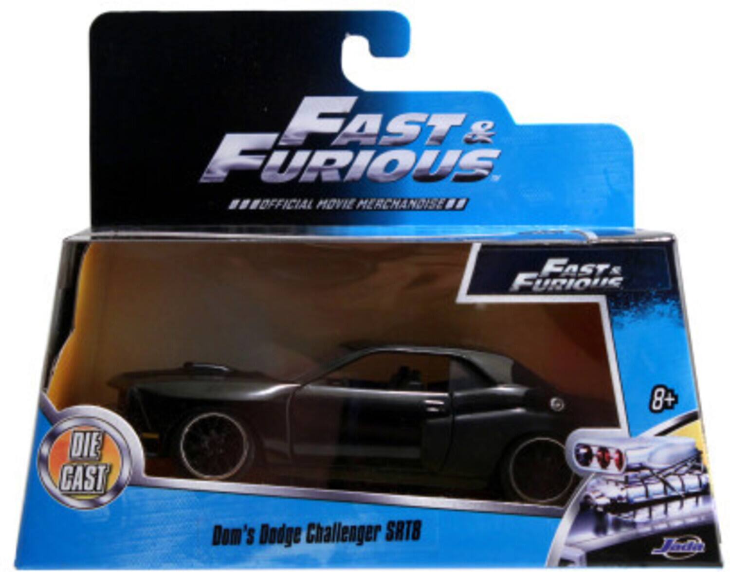 FAST & FURIOUS OFFICIAL MOVIE MERCHANDISE  
FAST & FURIOUS  
DIE CAST  
Dom's Dodge Challenger SRT8  
8+  
Jada