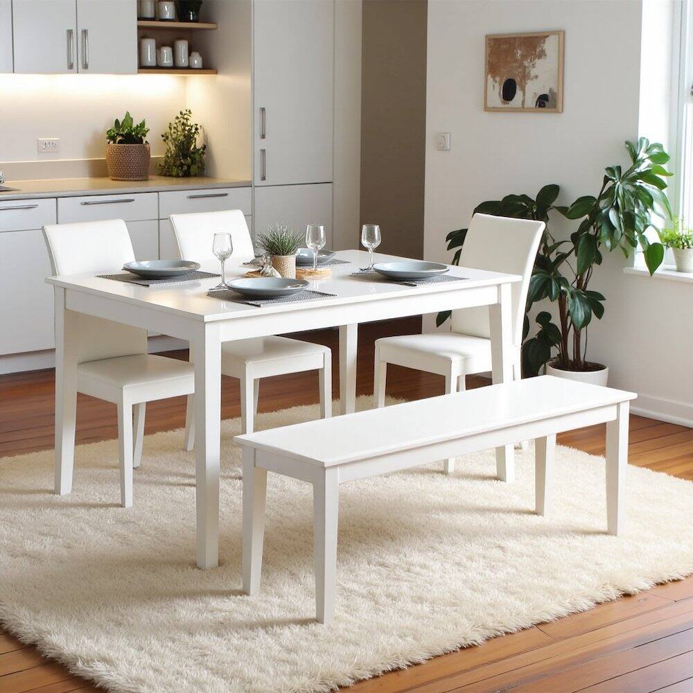 Angle. FurniFact - Elegant Solid Wood Dining Bench in White Sturdy Wooden Bench for Table - White.