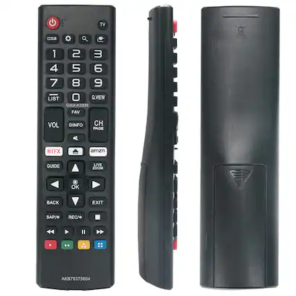 TV
CC/SUB
1 2 3
4 5 6
7 8 9
LIST
Q.VIEW
QUICK ACCESS
FAV
VOL
INFO
CH
PAGE
NTFX
amzn
GUIDE
LIVE ZOOM
OK
BACK
EXIT
SAP/*
REC/*
AKB75375604