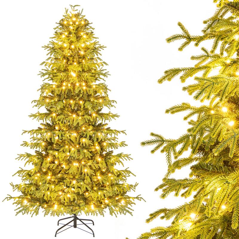 Alt View 4. WELLFOR - 7FT Artificial Christmas Tree, Pre‑Lit Holiday Decoration, 1090 Mixed TPE‑PVC Tips with 370 Warm White LED Lights - Green.