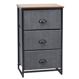 Boyel Living - Narrow Nightstand with 3 Fabric Drawers and Brown Wood Top - Black