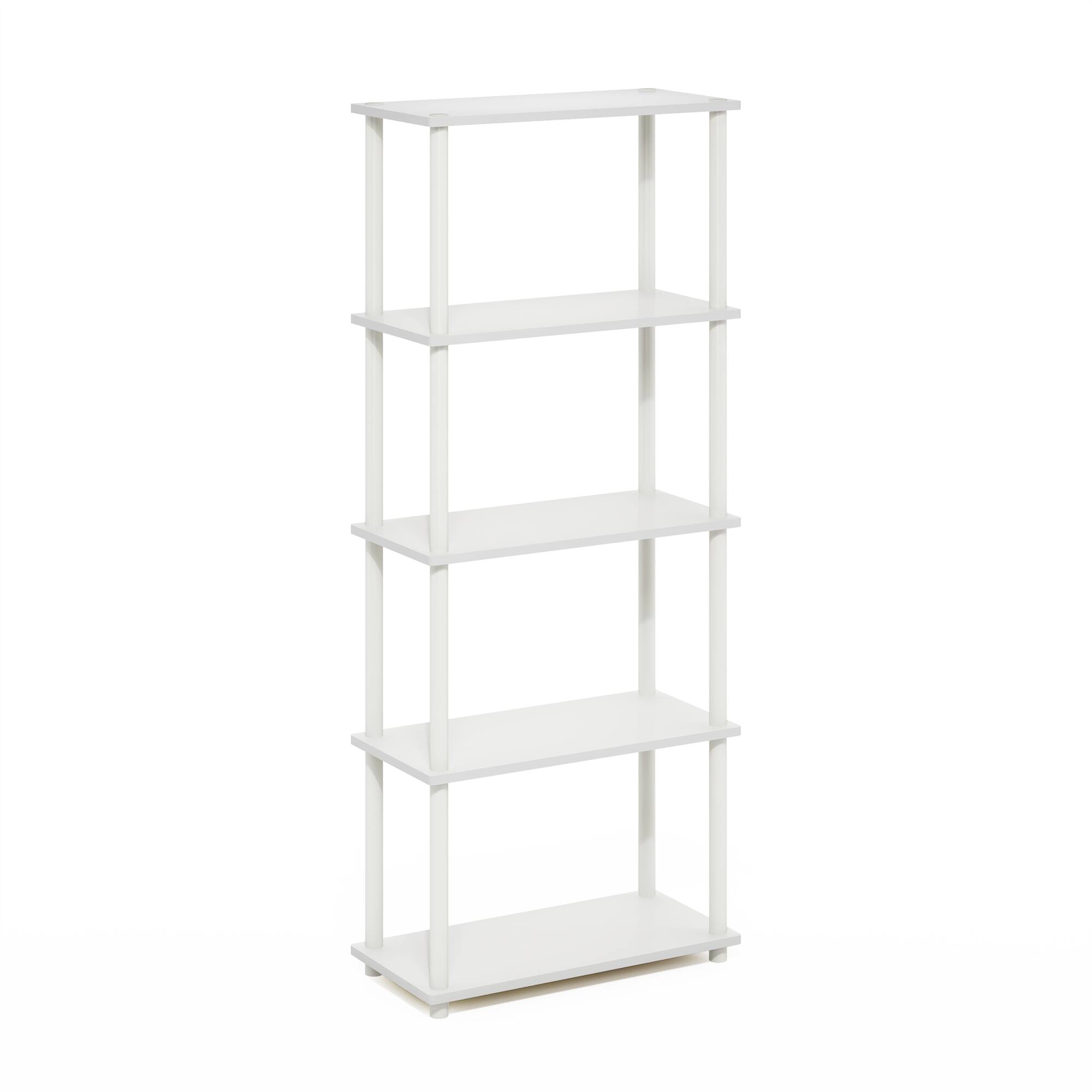 Front. Furinno - Turn-N-Tube 5-Tier Multipurpose Shelf Display Rack, White/White - White/White.