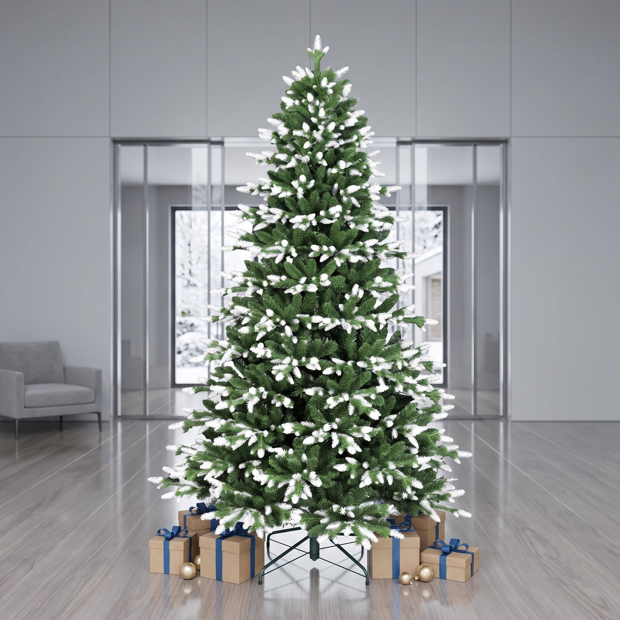 Alt View 8. Forest'nSky - 7 ft. Artificial Christmas Tree with White-Tipped PE and PVC Branches, 2414 Tips, 52 in. Diameter, Wood Base - Green.