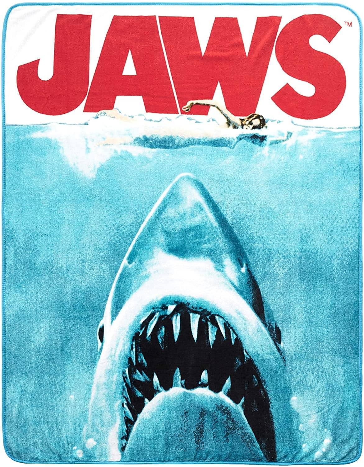 Front. Silver Buffalo - JAWS Movie Poster 50x60 Inch Micro-Plush Throw Blanket - Blue.