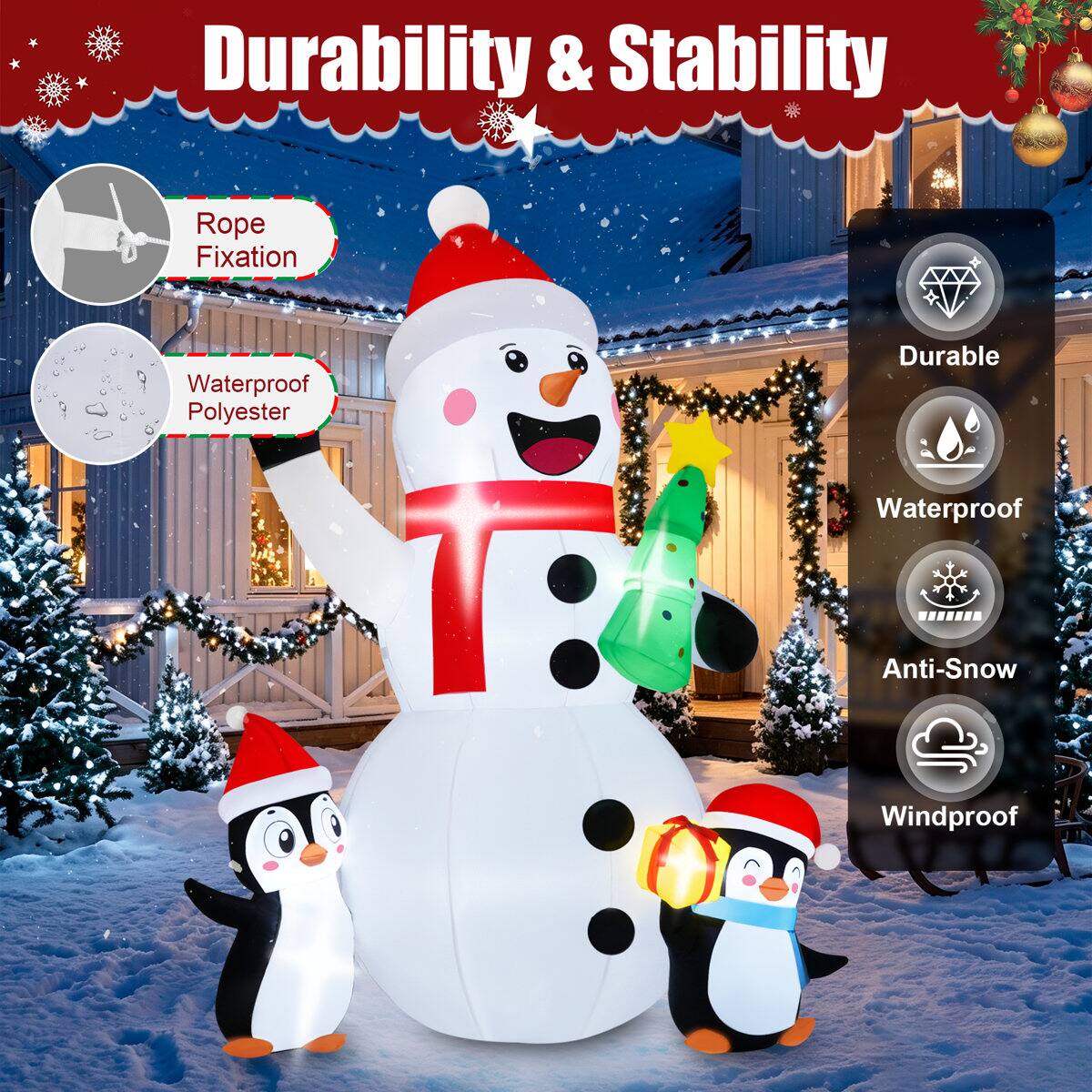 Durability & Stability

- Rope Fixation
- Waterproof Polyester
- Durable
- Waterproof
- Anti-Snow
- Windproof