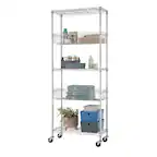 Front. TRINITY - EcoStorage 5-Tier 30x14x72 Modular Commercial Wire Shelving NSF w/ Baskets & Wheels Chrome - Chrome.