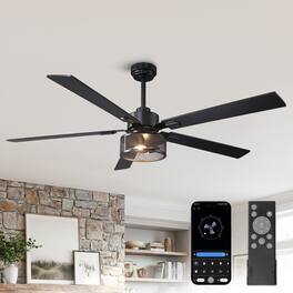 Vaczon - 60" Black Reversible Wood 5-Blade Smart Ceiling Fan with Light and APP Control - Matte Black