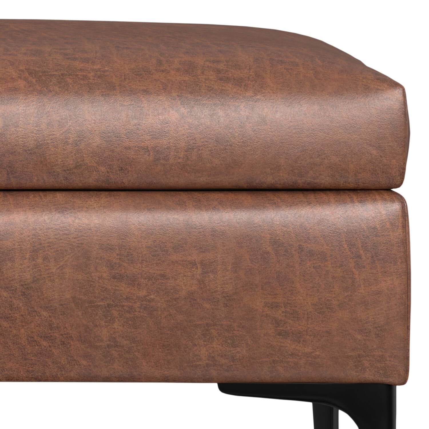 Alt View 6. Simpli Home - Rebecca 36 inch Wide Rectangular Coffee Table Storage Ottoman with Lift Up Lid in Distressed Saddle Brown Vegan Leather - Distressed Saddle Brown.
