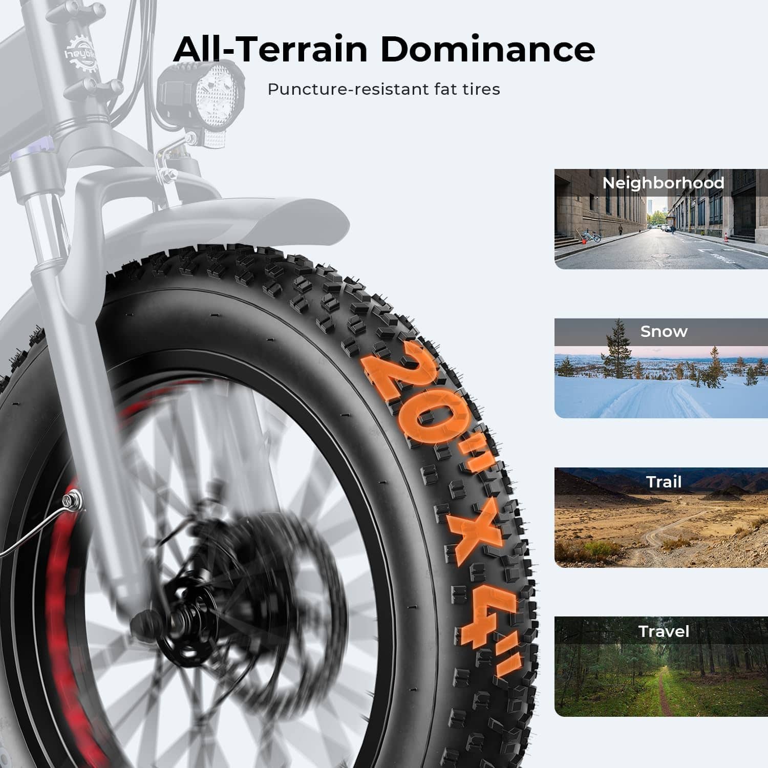 All-Terrain Dominance Puncture-resistant fat tires Neighborhood Snow Trail 20"x4" Travel
