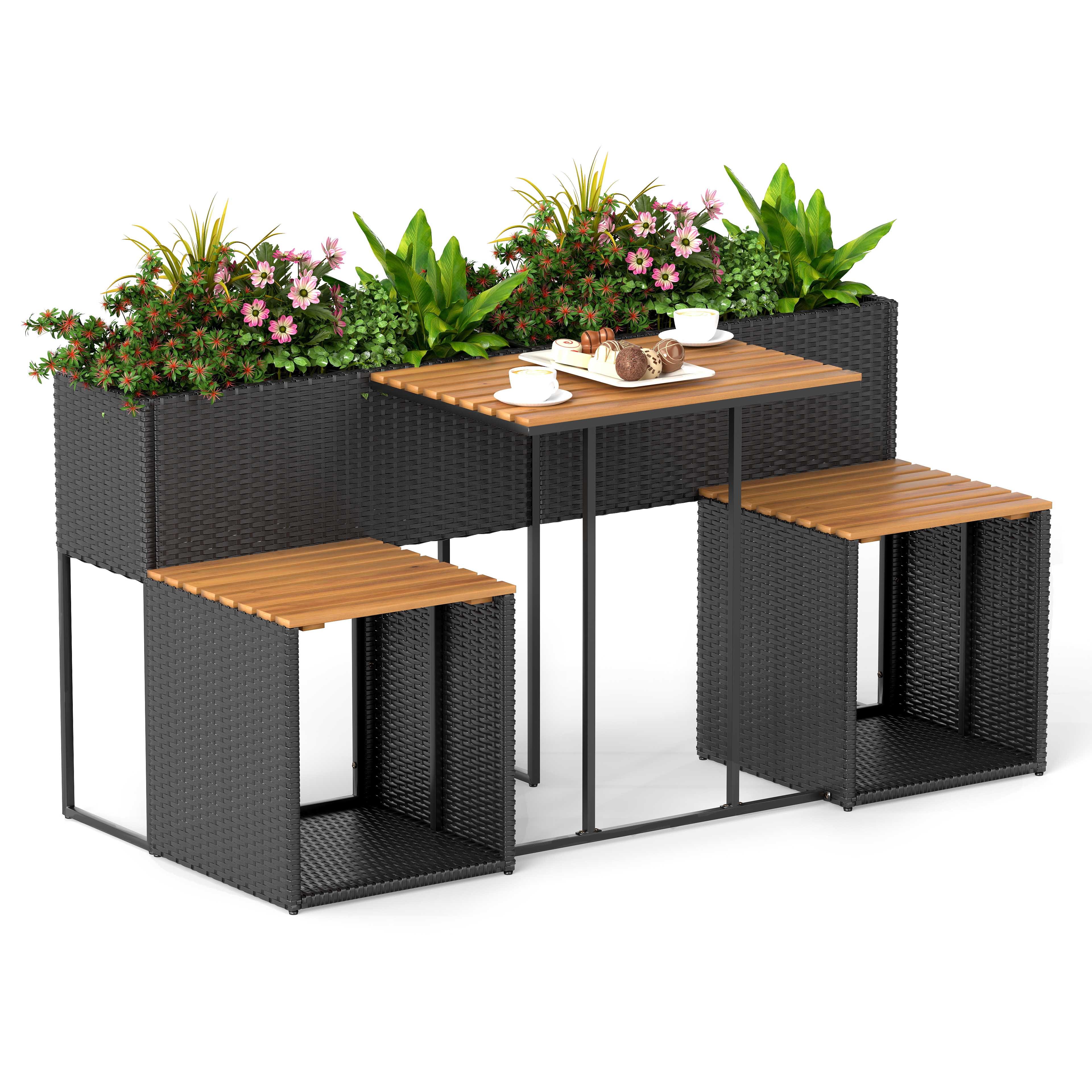 Gymax - Outdoor Convertible Bench 2-in-1 Transforming Picnic Table & Chairs Set w/ Storage - Black, Natural price history on PriceWatchPro