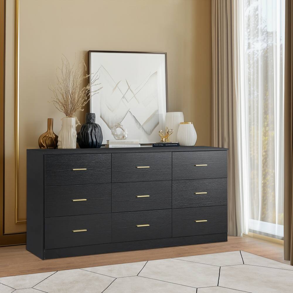 Angle. GOODSILO - 9-Drawer Dresser for Bedroom - Ample Storage Wide Chest, Sturdy & Safe - Black.