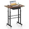 Front. Costway - Costway Standing Desk, Height Adjustable Laptop Desk with Fabric Drawer, Tablet Holder - Rustic Brown & Black.