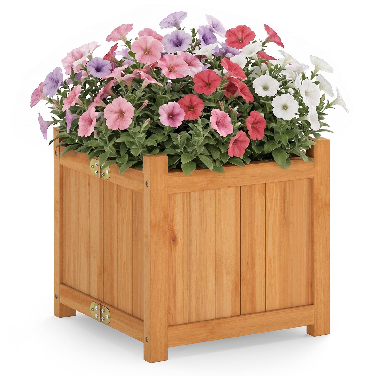 Costway 1 PCS 15 Inch Wooden Planting Box, Outdoor Folding Square ...