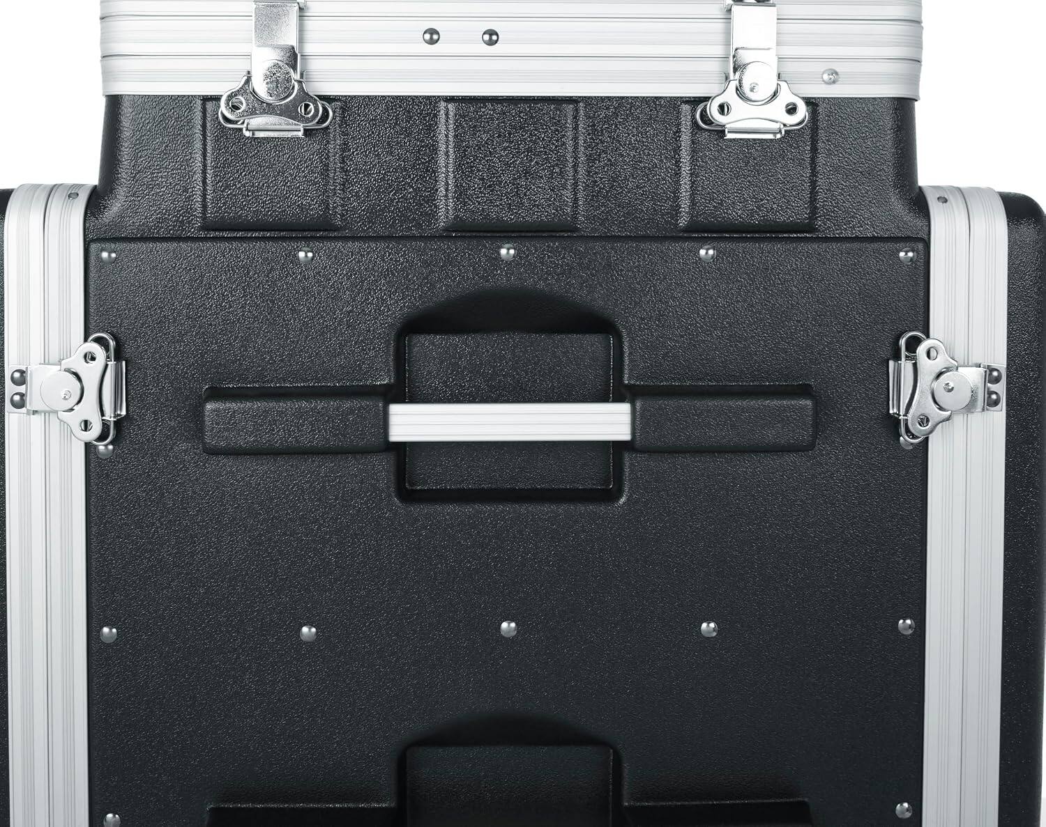 Left. Gator - 10U Top, 12U Bottom Pop-Up Console Rack Case, Molded Polyethylene with 4-Inch Casters.