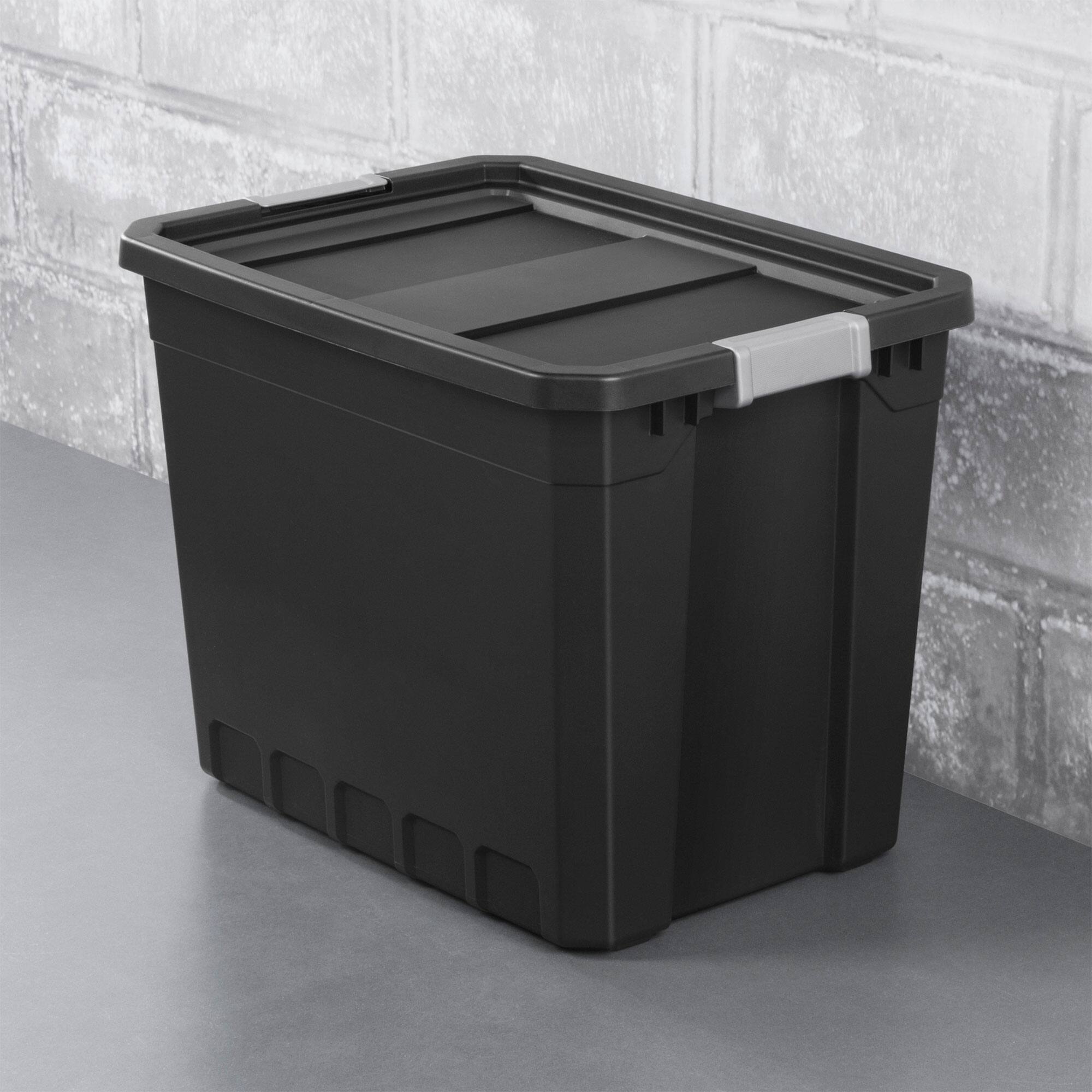 Alt View 2. Sterilite - Sterilite 27 Gal Rugged Industrial Stackable Storage Tote w/ Lid, Black, 4 Pack.