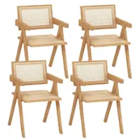 Costway Set of 4 Rattan Accent Chairs Mid Century Dining Armchair Bamboo Frame Kitchen - Natural - Front_Zoom