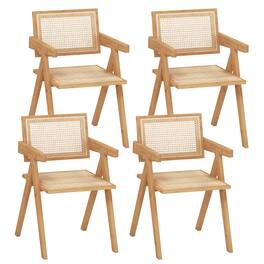 Costway - Set of 4 Rattan Accent Chairs Mid Century Dining Armchair Bamboo Frame Kitchen - Natural