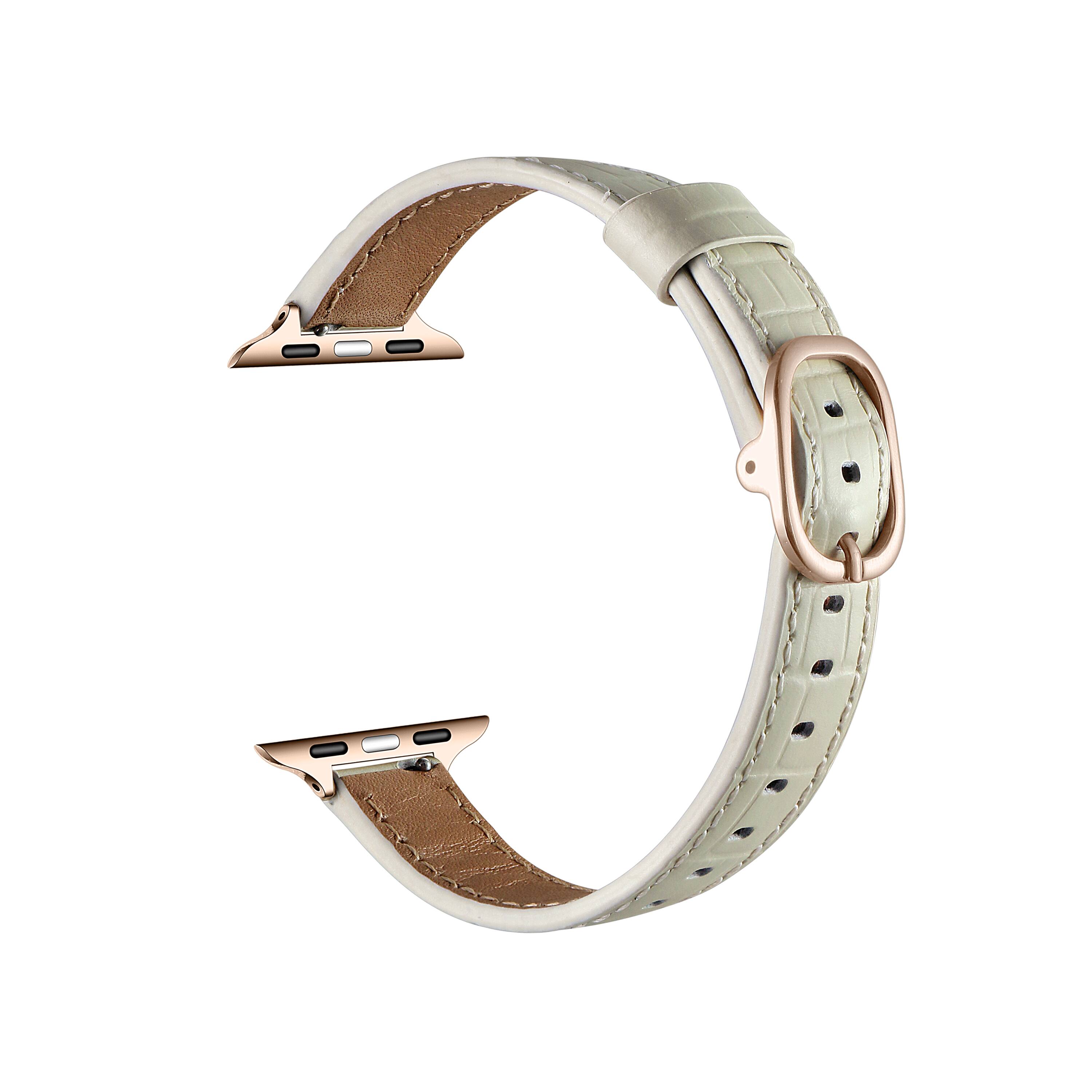 Angle. Posh Tech - Carmen Skinny Croc Leather Band for Apple Watch - Cream.