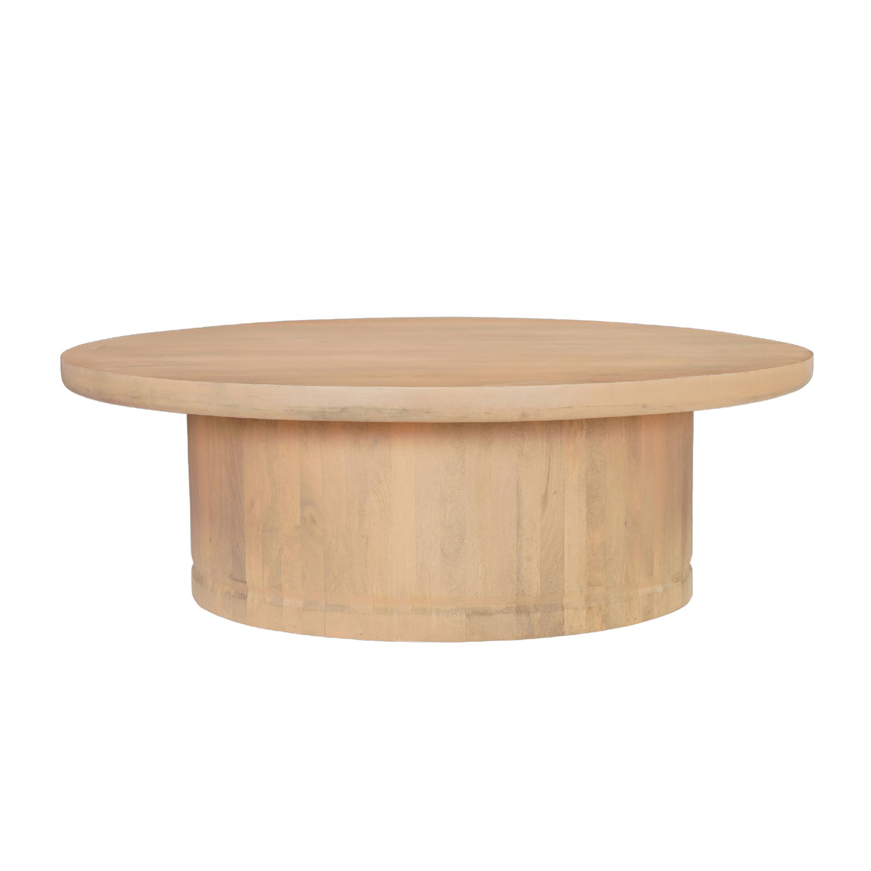 Left. Manhattan Lane - Bela Coffee Table | 47 Inch Round Top | Handcrafted Beige Mango Wood Pedestal Base - Beige.