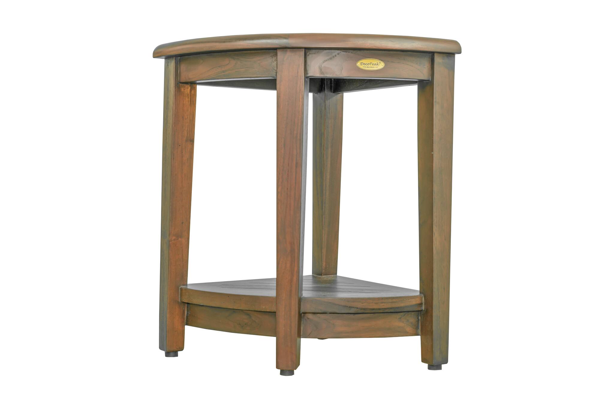 Angle. DecoTeak - DecoTeak SnazzyCorner 23" Teak Wood Corner Shower Bench with Shelf in Woodland Brown Finish - Extended Height - Woodland Brown.