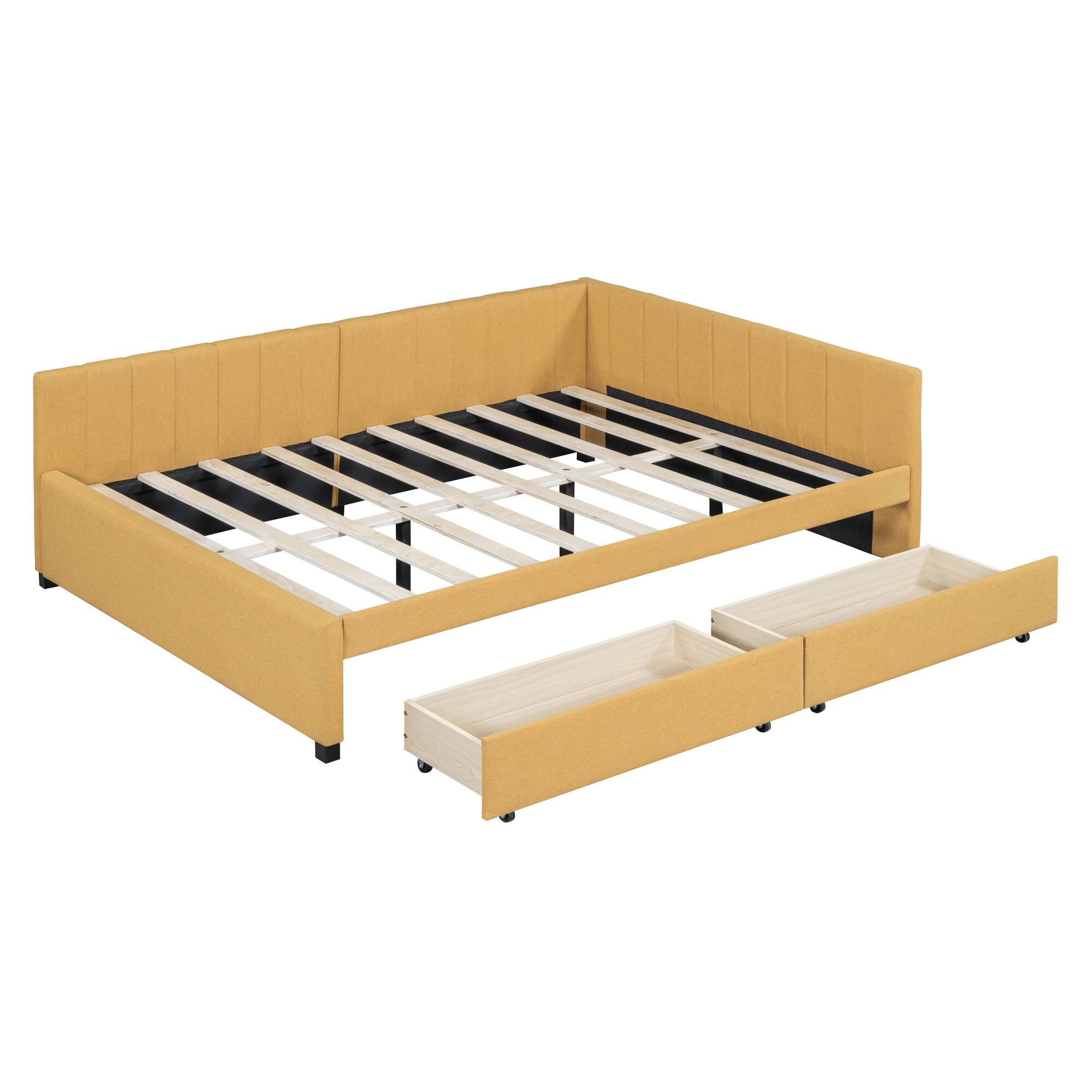 Alt View 2. Tiramisubest - Full Size Upholstered Daybed with 2 Storage Drawers Sofa Bed Frame No Box Spring Needed, Linen Fabric (Yellow) - Yellow.