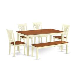 East West Furniture - 6 Pc dinette Table set - Dinette Table and 4 Kitchen Chairs coupled with Bench - Buttermilk & Cherry