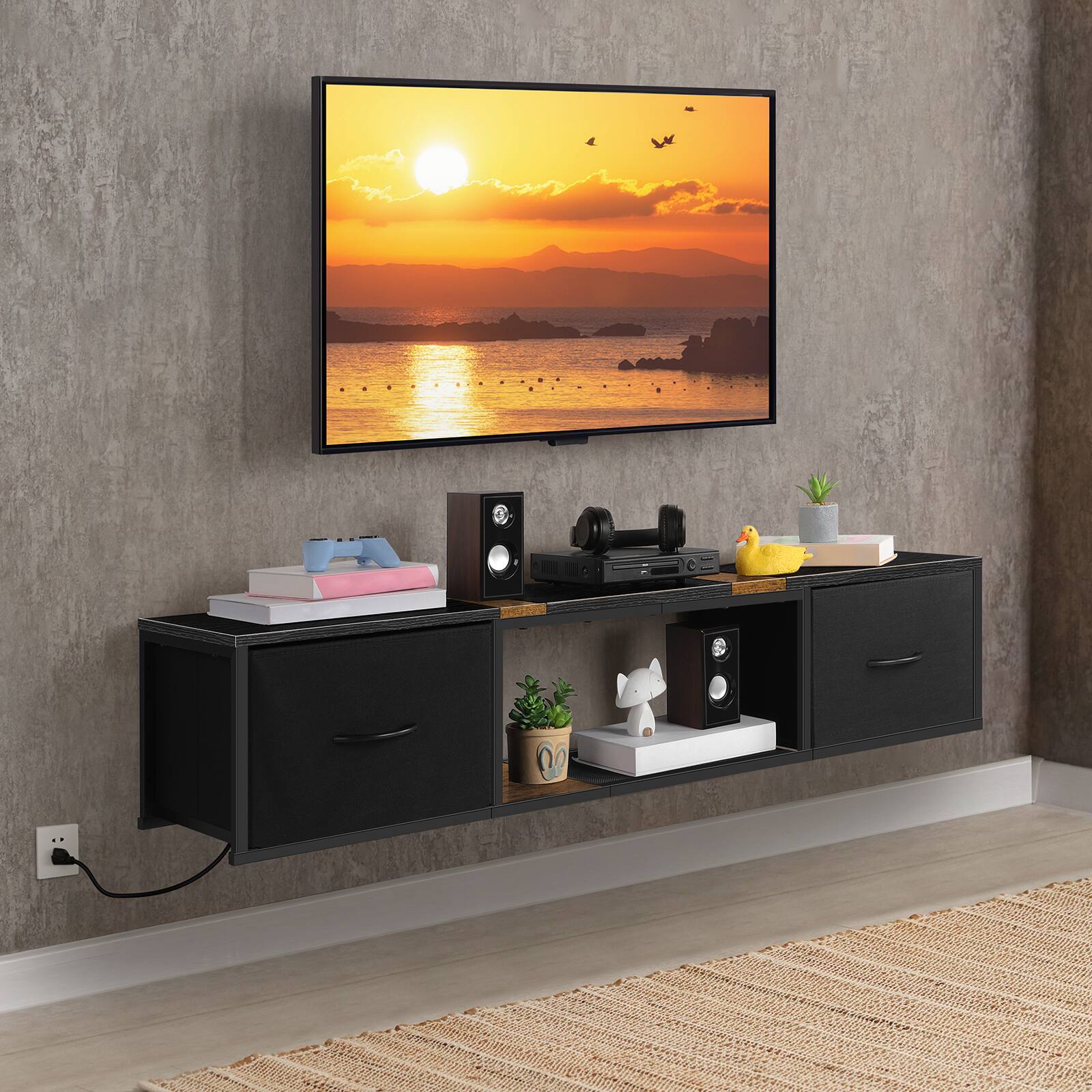 Alt View 1. Oumilen - 53"Floating TV Stand with Power Outlets, Wall-Mounted Entertainment Center for TVs up to 55" - Black.