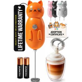 Zulay Kitchen - Zuki Cat Frother with Fun Stickers Included - Orange