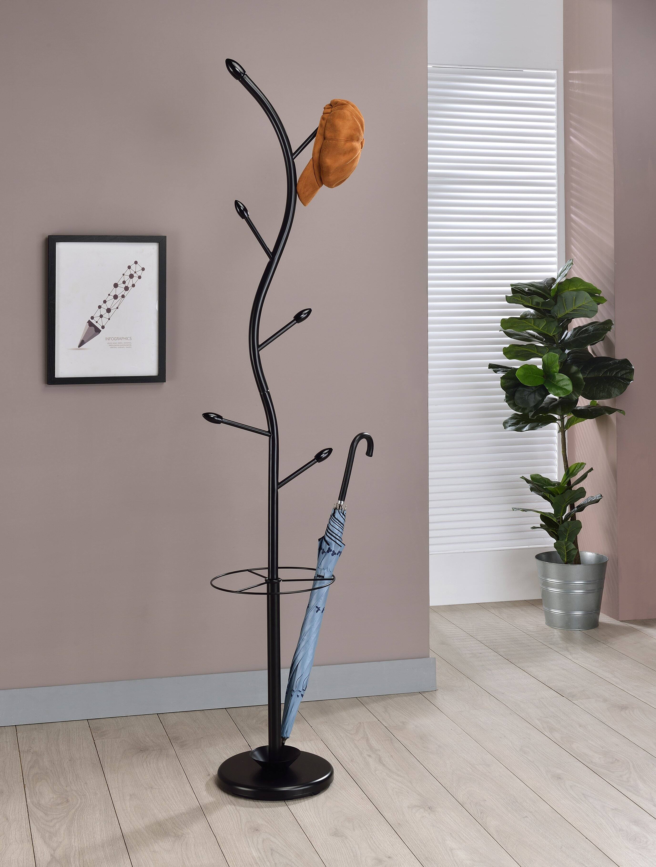 Left. Kings Brand Furniture - Kings Brand Furniture - Kubin Metal 6-Hook Coat & Hat Rack with Umbrella Stand - Black.