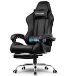 GTPlayer - Gaming Chair Faux Leather Height Adjustable Computer Chair with Footrest and Headrest - Black