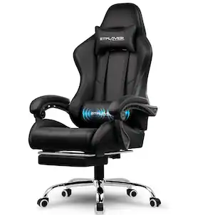 GTPlayer - Gaming Chair Faux Leather Height Adjustable Computer Chair with Footrest and Headrest - Black