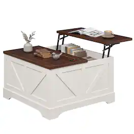 Gymax - Farmhouse Lift Top Coffee Table w/ Lifting Tabletop & Hidden Compartment - White