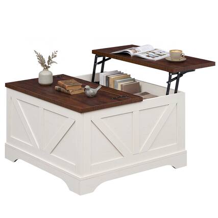 Front. Gymax - Gymax Farmhouse Lift Top Coffee Table w/ Lifting Tabletop & Hidden Compartment - White.