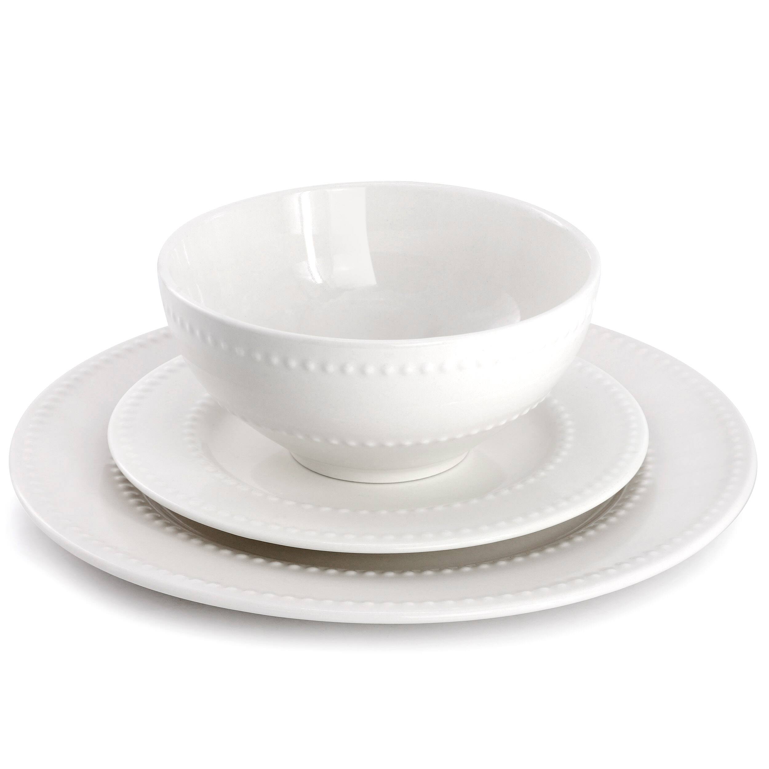 Angle. Elama - Elama Genevieve 12 Piece Stoneware Dinnerware Set in White, Service for 4 - White.