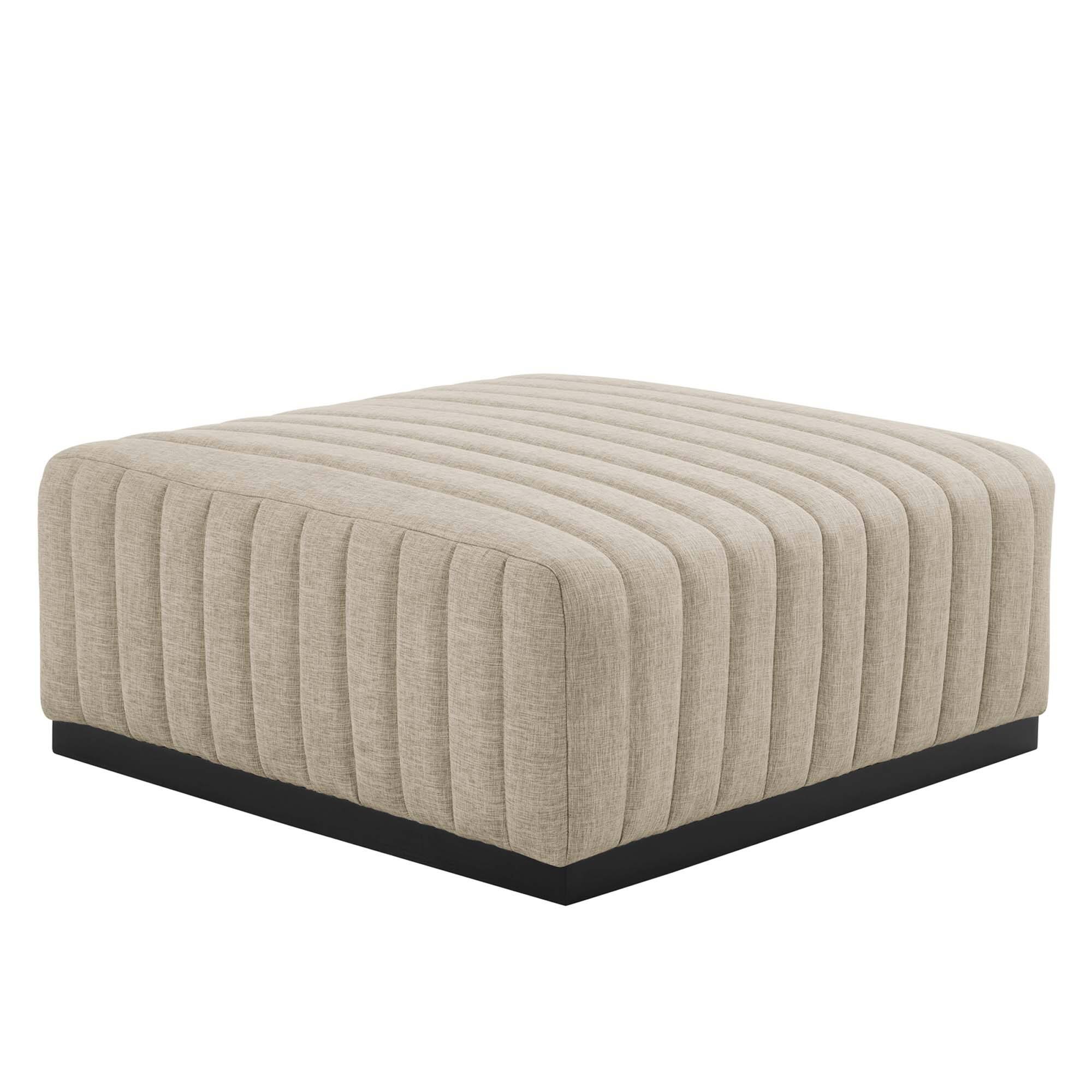 Angle. Modway - Conjure Channel Tufted Upholstered Fabric Ottoman by Modway - EEI-5501-BLK-BEI.