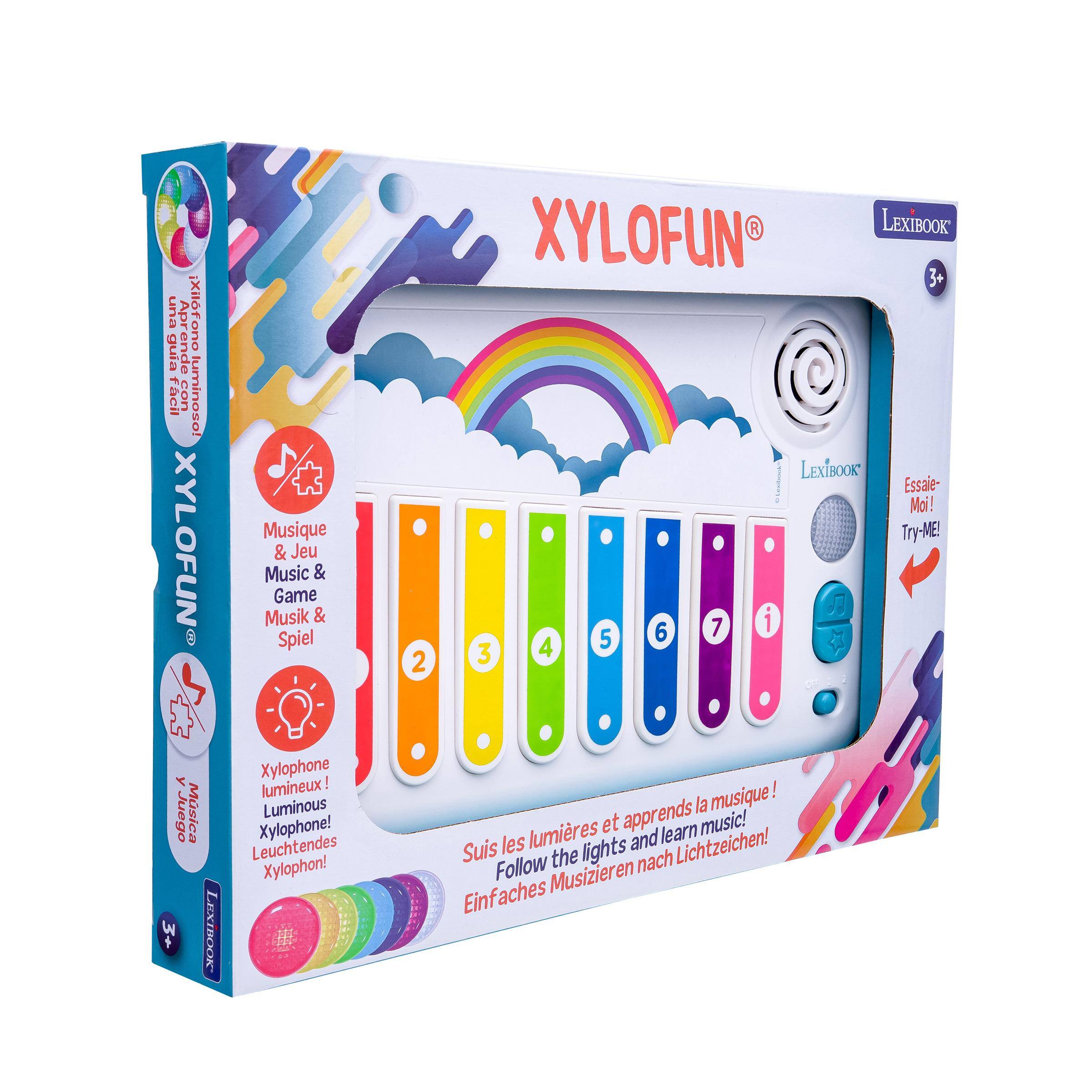 una Xilfono guía cil con luminoso! XYLOFUNG Y Juego Msica 3+  
LEXTBOOK  
Musique & Jeu Music & Game Musik & Spiel Xylophone lumineux! Luminous Xylophone! Leuchtendes Xylophon!  
LEXIBOOK XYLOFUN 3+ LEXIBOOKS  
Essaie-Moi! Try-ME!  
6 7 1 4 5 2 3  
apprends la musique! lumires et and learn music! Suis les lights Lichtzeichen! Follow the nach Einfaches Musizieren