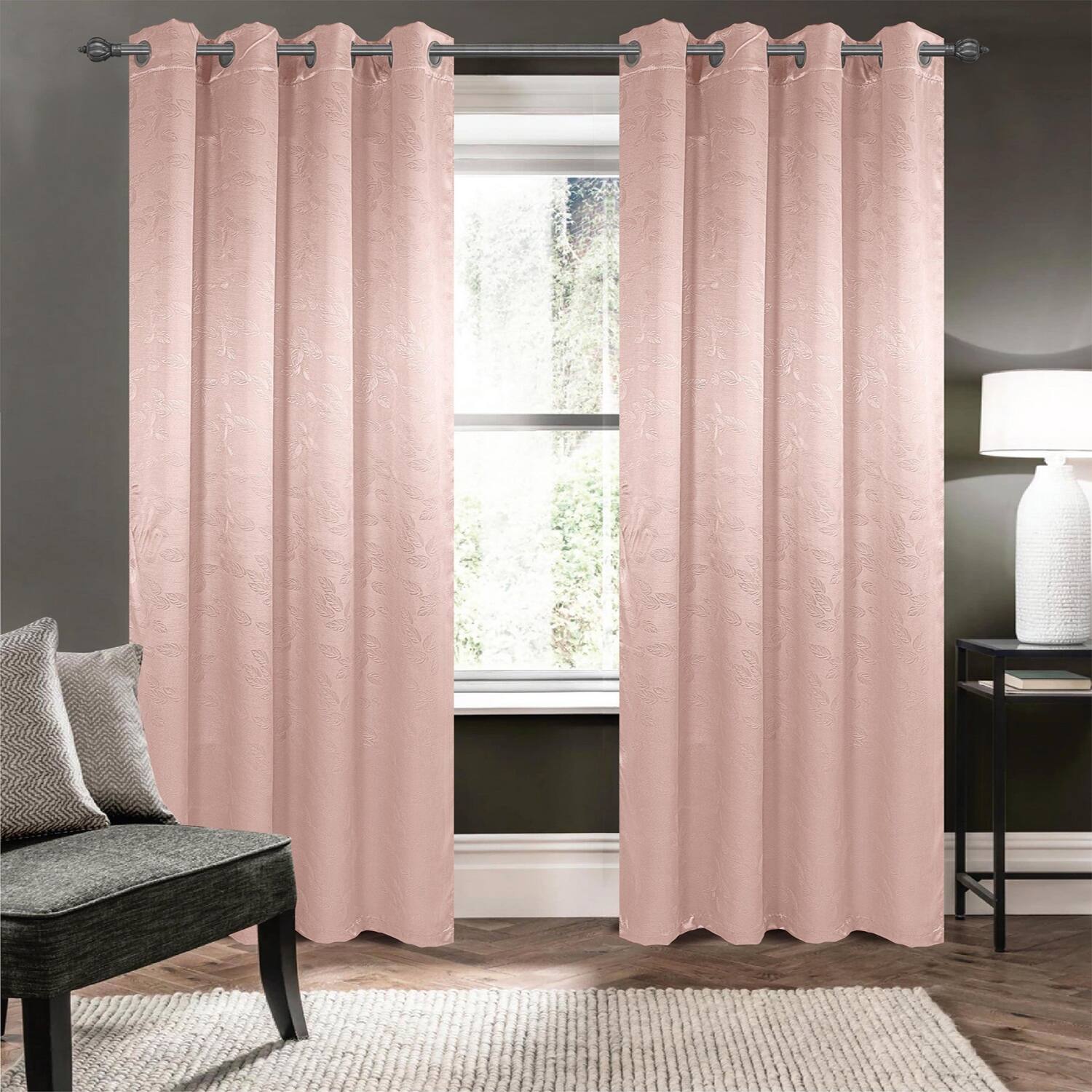 Angle. Olivia Gray - Olivia Gray 100% Polyester 200 GSM Arlo Embossed Blackout Grommet Curtain Panel 54" x 84" Blush - Blush.