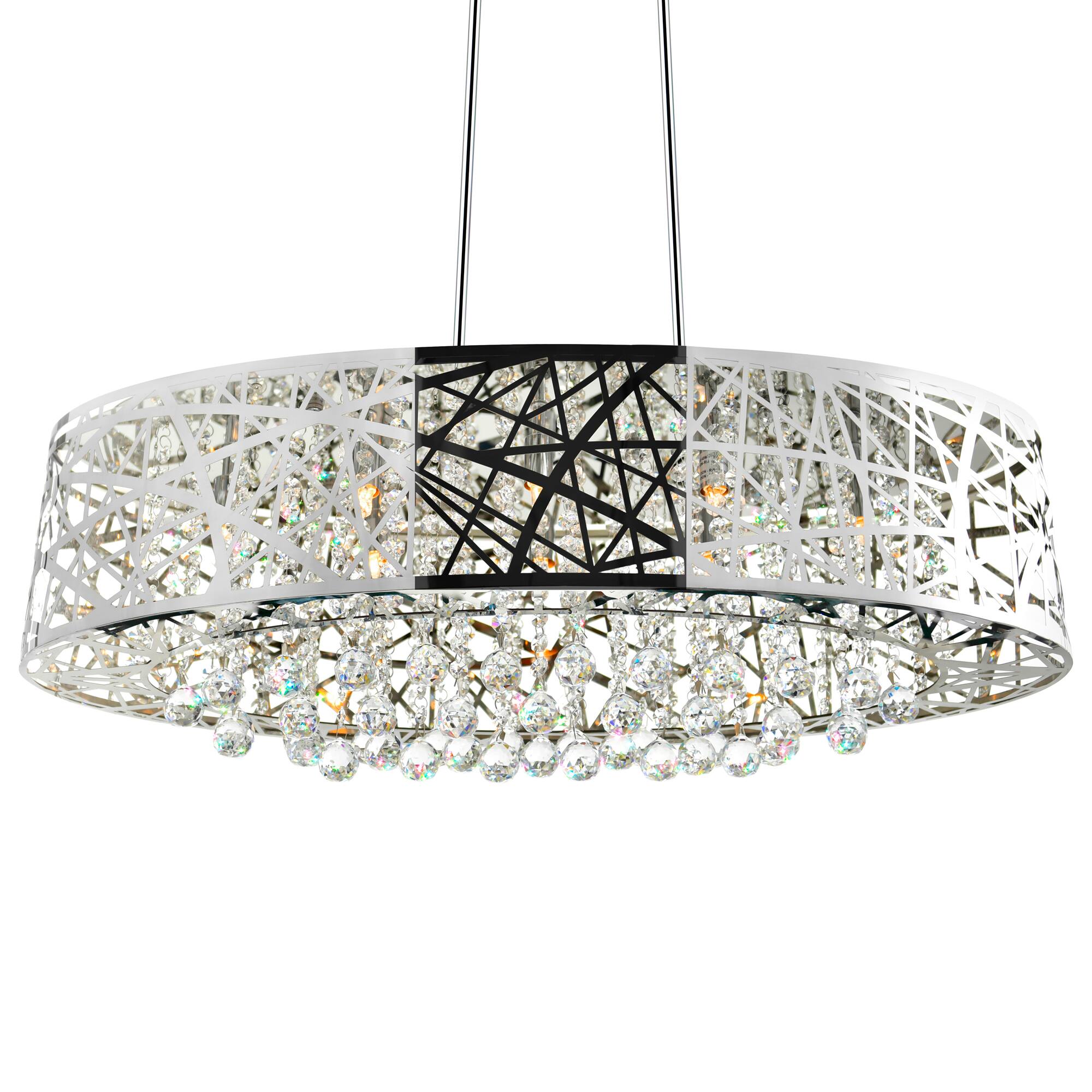 Left. CWI Lighting - Eternity 8 Light Drum Shade Chandelier With Chrome Finish - Stainless Steel.
