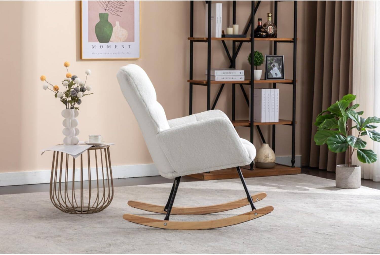 Alt View 2. Trinkets Crazed - Teddy Fabric Rocking Gilder Nursery Chair For Living Room Indoor - Ivory.