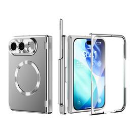 UUCOVER - For Apple iPhone Duo Magnetic Electroplated Case with Screen Protector, Dual Magnetic Hinge Cover, Pen Slot and a Stylus - Silver