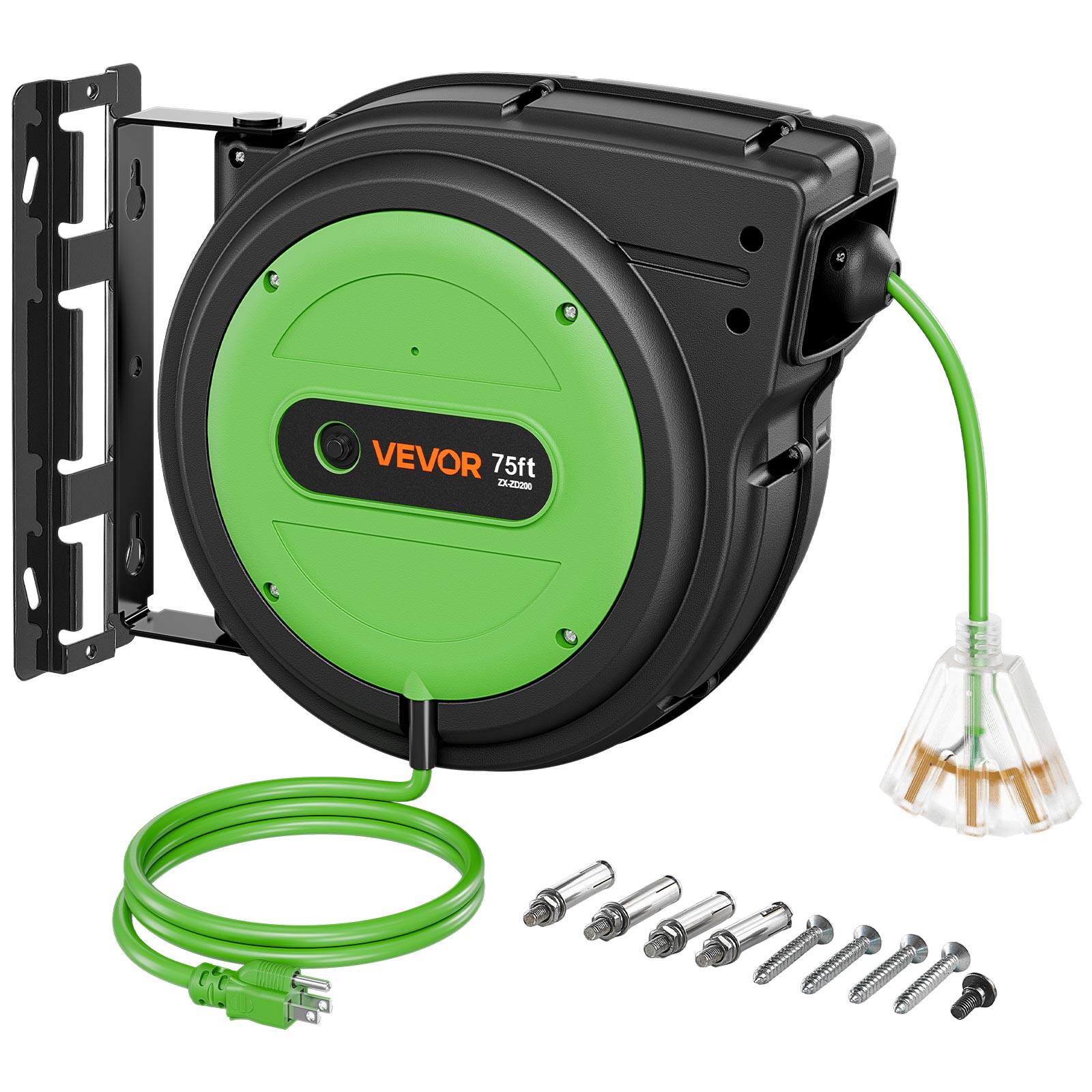 VEVOR Retractable Extension Cord Reel 75FT Heavy Duty 14AWG/3C SJTOW ...