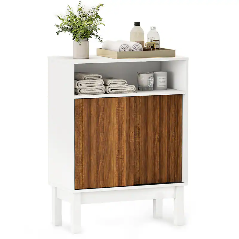 Front. Skyzoo - Skyzoo Modern Bathroom Floor Cabinet, Freestanding Storage Organizer - White.