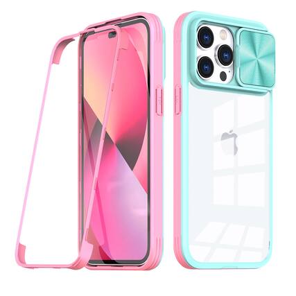 Front. Reiko - Full Protection With Mobile Phone Protective Film Slide Camera Lens Phone Case For Iphone 14 Pro In Blue - Blue.